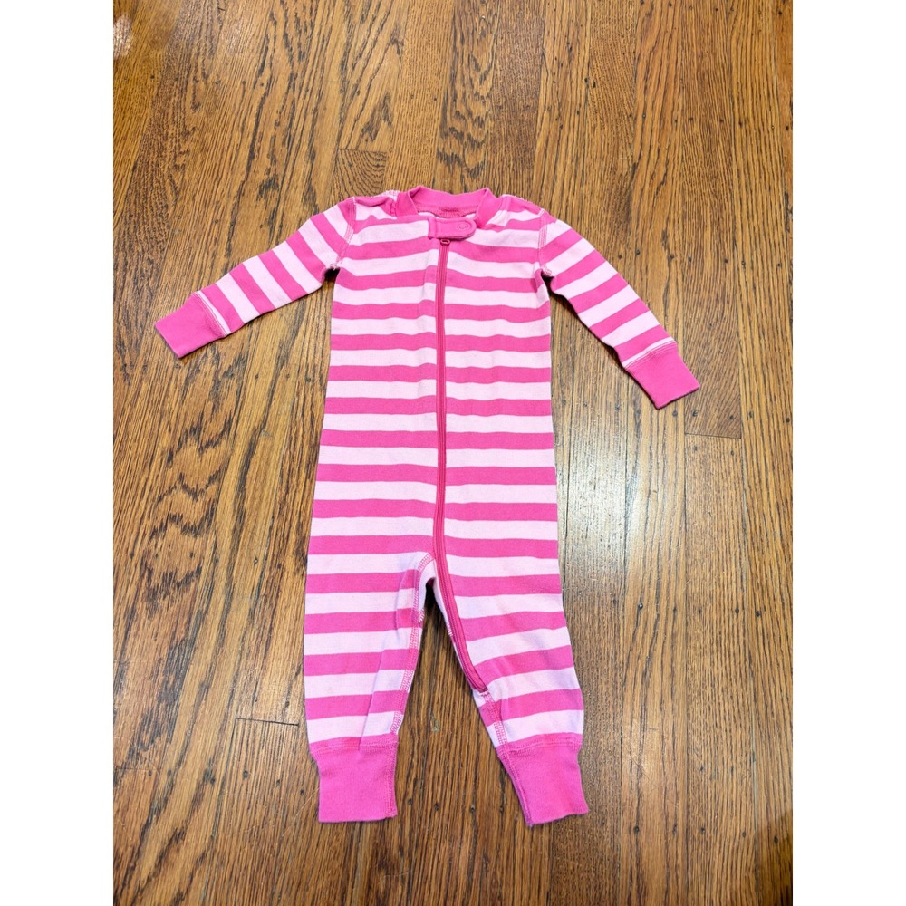 Hanna Andersson Pink Striped Organic Cotton Sleep Zipper Pajamas 6-12 Months